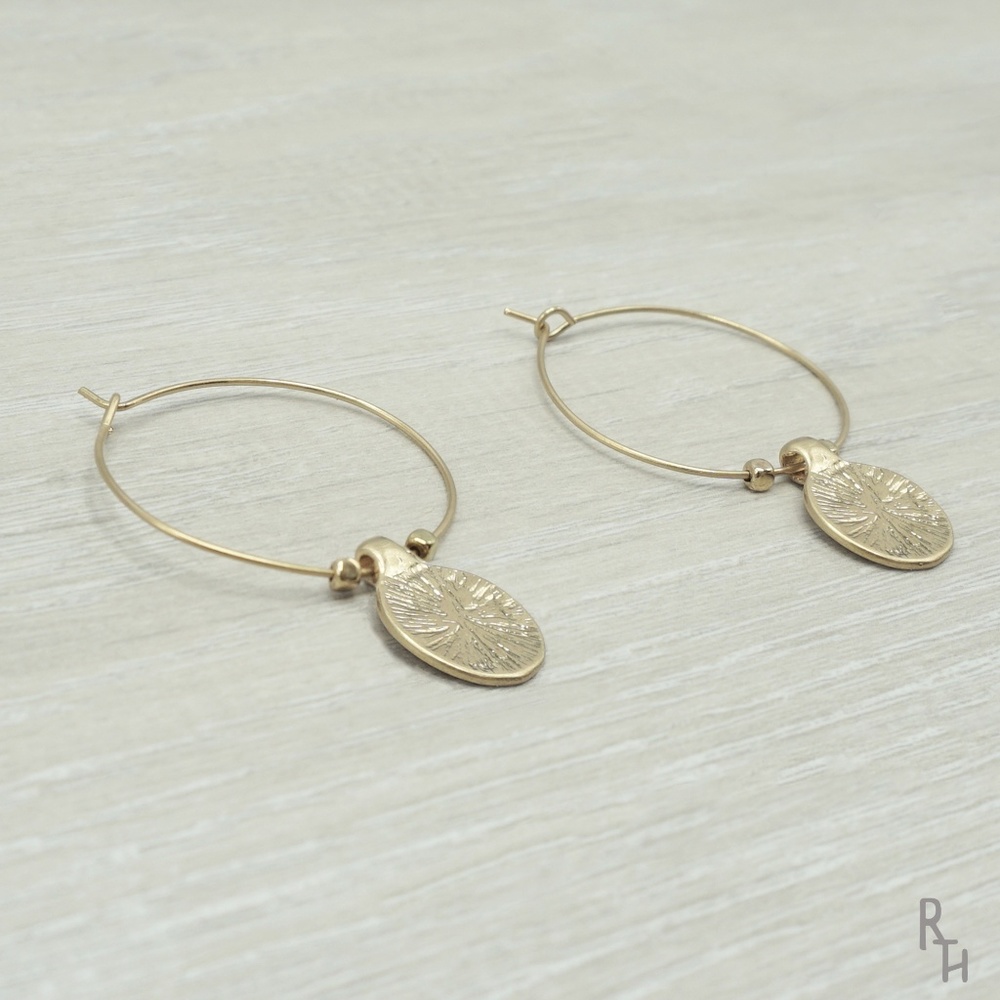 Gold Rustic Boho Hoop Earrings - Picture 2 of 5